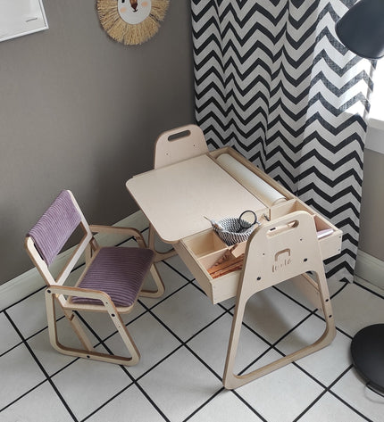 Adjustable Children Montessori Table and Chair Set Julle - Cannon Pink