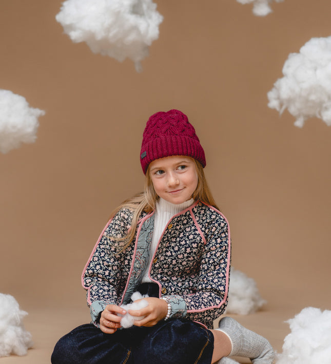 100% Baby Alpaca Cable Hat for Kids - Mulberry