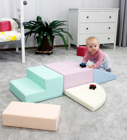 Soft Play 5 Foam Block Set - Light Pastel Corner Climber