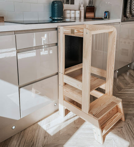 MeowBaby Wooden Kitchen Helper for Children with Board - Natural