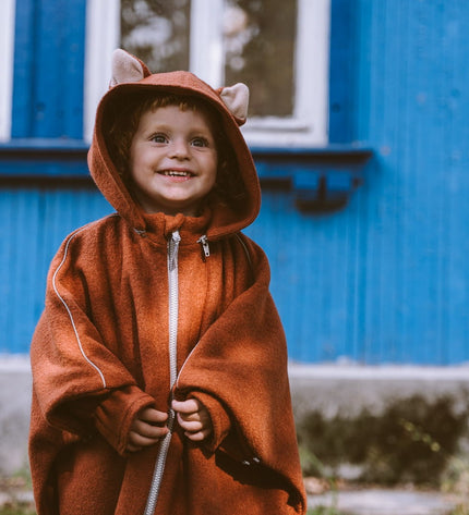 Merino Wool Car Poncho For Kids - Fox