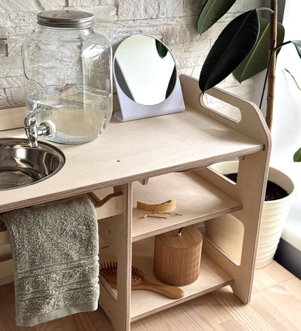 Montessori Wooden Washbasin With Storage for Kids - Large