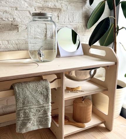 Montessori Wooden Washbasin With Storage for Kids - Large