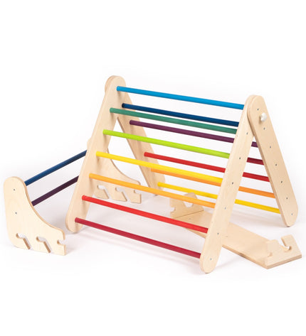 Pikler Triangle Climber with Swedish Wall Add-On (Ages 6m–7y) - Rainbow