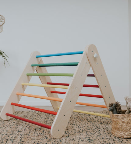 Pikler Triangle Climber with Swedish Wall Add-On (Ages 6m–7y) - Rainbow